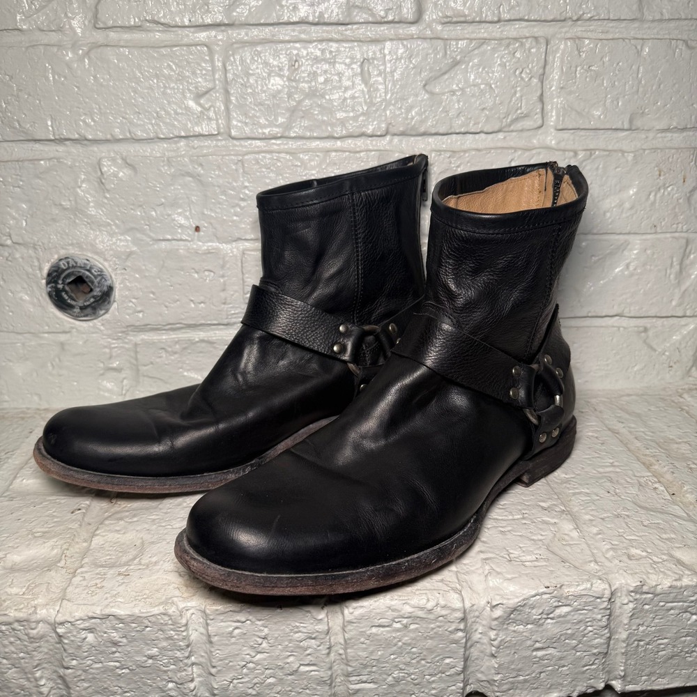 Frye Phillip Harness Boot Mens Black Leather Motorcycle Boots 87870 Size 10.5D